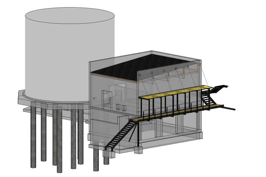 Löschwasserbehälter mit Technikanbau